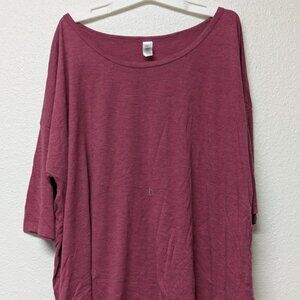 PIMATEE Red Maroon Quarter Sleeves Boat Neck Relax Fit Blouse Top - Large